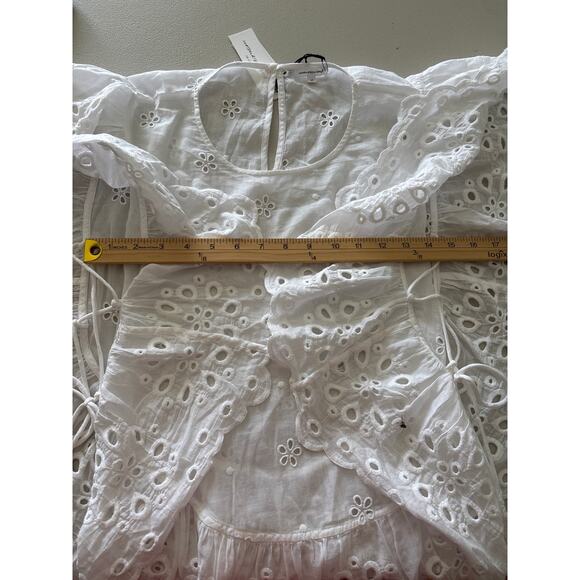 Unsubscribed Tops Blouse Shirt Women's Medium White Boho Eyelet Ruffle Bib NWT - Picture 11 of 15